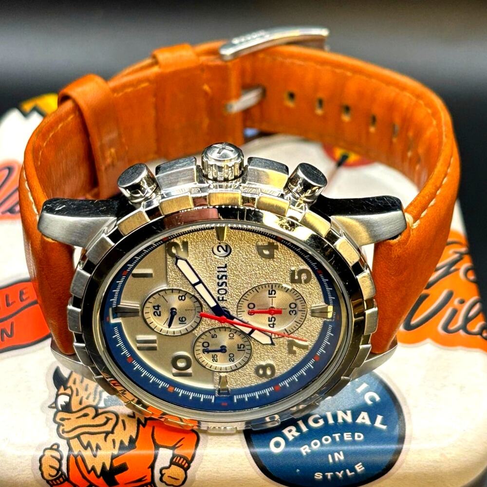 Fossil Dean FS5069 Men’s Chronograph Silver Dial Brown Leather Watch 45mm - Picture 15 of 17